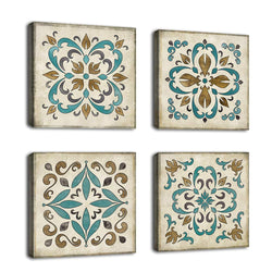 Vintage Canvas Wall Art Retro Flower Pattern Decor Bedroom Bathroom Wall Decor Modern Decorative Design Rustic Style for Home Office Living Room Decoration 12" x 12" x 4 Pieces
