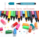 24 Colors Watercolor Marker Pens with Cute Stamp by Lasten,Color Pens for Painting Coloring Drawing Doodling Writing