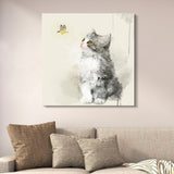 wall26 Square Cat Series Canvas Wall Art - A Kitty and a Butterfly - Giclee Print Gallery Wrap Modern Home Decor Ready to Hang - 16x16 inches