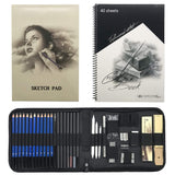 LGCBO 43-Piece Art Kit - Professional Sketching and Drawing Pencil kit in Zippered Carrying case - Art Supplies Including Drawing and Graphite Pencil, Eraser, Charcoal Stick, 2 Free Sketch Book