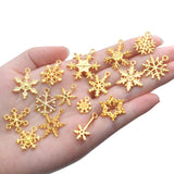 Christmas Snowflake Charms, 100g (about 80pcs - 90pcs) Mixed Alloy Snowflake Pendant Craft Supplies Jewelry Findings for DIY Necklace Bracelet Jewelry Making, Gold
