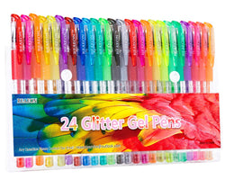 Glitter Gel Pens, 24 Color Gel Pen Glitter Markers for Bullet Journal, Medium Point Drawing Pen for Adult Coloring Books Doodling, 40% More Ink & Great Gift Idea for Kids