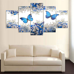 DOLUDO Canvas Painting Poster Wall Picture for Living Room Wall Art 5 Panel Blue Butterfly Home Decor Frames Modular Pictures