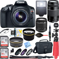 Canon EOS Rebel T6 DSLR Camera with 18-55mm is II and 75-300mm III Double Zoom Kit Bundle with 58mm Wide Angle and Telephoto Lens, 58mm Filter Kit, 2X 32GB Memory Card and Screen Protectors