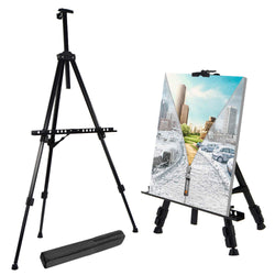T-SIGN 66 Inches Reinforced Artist Easel Stand, Extra Thick Aluminum Metal Tripod Display Easel 21 to 66 Inches Adjustable Height with Portable Bag for Floor/Table-Top Drawing and Displaying