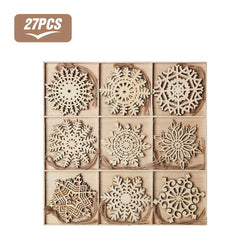 ToLanbbt 27pcs Wooden Snowflakes Hanging Ornaments, Unfinished Wood Christmas Tree Hanging Embellishments for Xmas Decoration, DIY Crafts with Jute Twine Kits