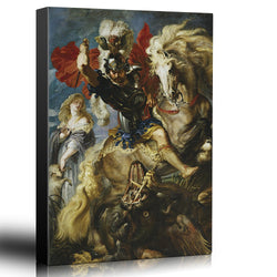 wall26 - Oil Painting of St George Fighting The Dragon by Peter Paul Rubens in 1606-10 - Baroque Style - Saint, Catholic - Canvas Art Home Decor - 24x36 inches