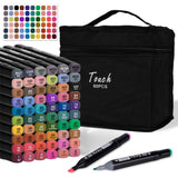 Chfine Art Marker Set - 40/60/80 Color Dual Tip Permanent Sketch Markers - Ideal for Artists Adults Kids Drawing Coloring Crafts Gifts -Color Card- Carry Case for Storage and Travel (60 Colors)