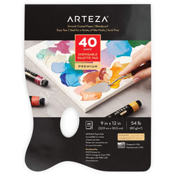 Arteza Disposable Palette Paper Pad, 9x12 Inch, 40 White Sheets, 54 lb, Glue-Bound, Bleed-Proof Paint Palette with Thumb Hole, for Oil Paint, Acrylics, Watercolors & Gouache