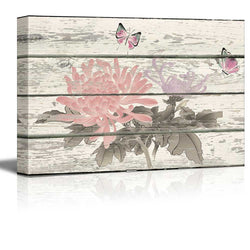 wall26 - Butterflies and Flowers Pink and Blue Artwork - Rustic Canvas Wall Art Home Decor - 16x24 inches