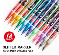 ZEYAR Glitter Paint Pens, Water based, Extra Fine Point, Nylon Tip, 12 Colors, Great for Gift Card, Poster, Album, Christmas Card and more. Non-Toxic and Safe