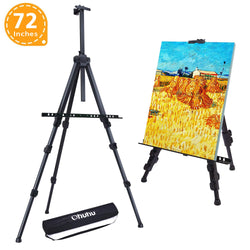 Easel Stand, Ohuhu 72" Artist Easels for Display, Aluminum Metal Tripod Field Easel with Bag for Table-Top/Floor/Flip Charts, Black Art Easels W/Adjustable Height 25-72" for Back to School