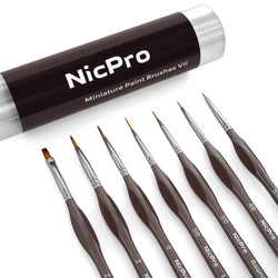 Nicpro Micro Detail Paint Brush Set,7 PCS Tiny Professional Detail Painting Kit Miniature Art Brushes Fine Liner Round Flat for Watercolor Oil Acrylic, Craft Models Rock Painting & Paint by Number