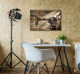 wall26 - Canvas Wall Art - Vintage Sewing Machine on Vintage Wood Textured Background - Rustic Country Style Modern Giclee Print Gallery Wrap Home Decor Ready to Hang - 12" x 18"