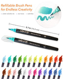 ColorIt Refillable Watercolor Brush Pens Set - 24 Colors with Flexible Real Brush Tips and Bonus Travel Case - Artist Quality Paint Markers for Adult Coloring Books, Painting, Calligraphy