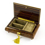 Handcrafted 18 Note Italian Walnut Floral Inlay Musical Jewelry Box with Lock and Key - Over 400 Song Choices - Around The World in 80 Days (V.Young) - Swiss