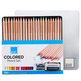 COLOUR BLOCK Colored Pencil Set - 24 PC, 24 Colored Pencils with Premiun Cedar Handle and Bonus Vinyl Eraser and Sharpener in a Tin Storage Box.