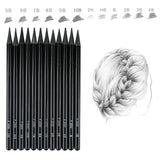 EVNEED Woodless Pencil Set,12 pcs Non-wood Graphite and Charcoal Sketching for Drawing,Writing,Shading,Color Black-Set of 12