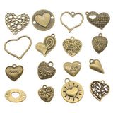 Chengxun 55 Pcs Wholesale Bulk Mixed Antique Bronze Love Heart Necklace Pendants Assorted Bracelets Charms for DIY Jewelry Making