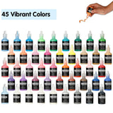 Fabric Paint, 45 Colors 3D Fabric Permanent Paint with 3 Brushes 1 Palette 1 Fabric Pen 1 Fabric sheet 4 Stencils, Glow in The Dark, Glitter, Metallic Colors for Textile Fabric T-Shirt Glass Wood