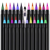 Vacnite Watercolor Brush Pens, 24 Colors Watercolor Markers Set and Water Pen, Real Flexible Brush Tips and Frosted Pen Barrel, Paint Pens for Artists, Beginners, Adults and Kids Coloring, Calligrap