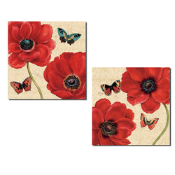 Gorgeous Red and Tan Butterfly and Flower Print Set by Daphne Brissonnet; Floral Decor; Two 12x12in Poster Prints