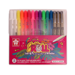 Sakura Gelly Roll Moonlight Vivid,White Assorted Colors Gel Ink 12 Pen,Pigma PN Plastic Nip 3 Pens
