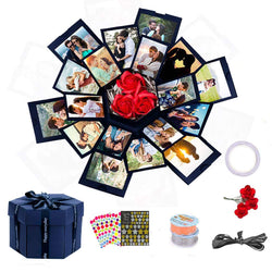 Inifus Explosion Box(Blue), 6 Faces DIY Handmade Explosion Gift Box, Love Memory Photo Album Scrapbooking Surprise Box for Birthday, Anniversary, Wedding, Valentine's Day