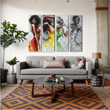 Artinme Framed African American Black Art Dancing Black Women in Dress Wall Art Painting on Canvas Print Wall Picture for Home Accent Living Room Wall Decor (12 x 36 inch, Set of DEFJ)