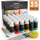 Nicpro 30 Colors Acrylic Paint Set/Tube(2 oz, 60ml) with 3 Brushes, Sponge & Paint Knife, Rich Pigments for Artist, Adults & Kids, Ideal for Canvas Wood Rock Crafts Model Fabric Ceramic Painting