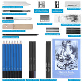 GHB 41Pcs Drawing Pencils Sketching Set Graphite Charcoal Pencils Art Supplies with Pop-Up Stand Erasers Zippered Carry Case Sketch Book