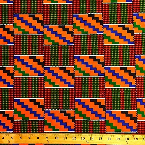 Kente African Print Fabric Cotton Print 44'' wide Sold By The Yard (19003-1)