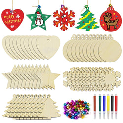 50pcs Wooden Christmas Ornaments Unfinished Craft Natural Wood Slices for Kids DIY Holiday Festival Wedding Party Ornaments Decor- Hanging Ropes Included