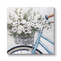 Abstract Flowers Artwork Canvas Painting: Floral Bouquet in Bicycle Hand Painted Wall Art on Canvas for Office Bedroom (24'' x 24'' x 1 Panel)