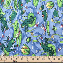 Frog Pond Blue Print Fabric Cotton Polyester Broadcloth By The Yard 60" inches wide