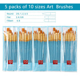 Artecho Paint Brushes Set, 5 Packs/50 pcs Art Brushes for All Levels and Purpose Watercolor Oil Acrylic Gouache Painting, Premium Nylon Hairs