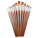 Artist Filbert Paint Brushes Set 13pcs, Soft Anti-Shedding Nylon Hair Wood Long Handle for Acrylic Oil Watercolor Gouache Paint by Numbers (13pcs)