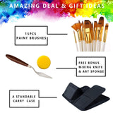 Artist Paint Brush Set 15pcs Includes Pop-up Carrying Case Palette Knife and 1 Sponge for Acrylic Oil Watercolor Art Scale Model Face Paint by Numbers for Adults Perfect Gift for Artists Adults Kids