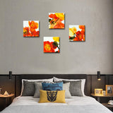 Canvas Wall Art Corn Poppy Flowers Picture Print on Canvas Landscape Painting Contemparacy Artwork Stretched Framed Ready to Hang for Home Decor 4 Panels Set(30x30cmx4pcs)