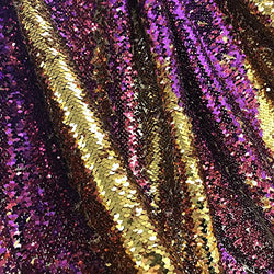 Two-Sided Reversible Sequins Fabric on Stretch Mesh 58/60" wide Sold BTY (Gold / Purple)