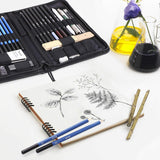 Ampela Sketching Drawing Pencils for Artists Set Charcoal Art Pencil Pouch Sets Professional Tools for Beginners Artist Kids Adults Sketch Supplies for Teens Graphite Pencil Bag Kit Case with Eraser