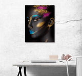 HVEST African American Canvas Wall Art Black Woman Painting Fashion Model with Makeup on Face Artwork for Living Room Bedroom Bathroom Decor,Stretched and Framed Ready to Hang 16x20 inches