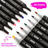 24 Colors Permanent Markers, Brush Pens, Calligraphy Markers, Dual Tips Markers for Artist, Kids, Designing Sketch Illustration Manga Drawing, Painting Art Supplies by Daianyw
