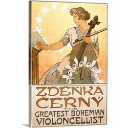 Solid-Faced Canvas Print Wall Art Print Entitled Zdenka Cerny, The Greatest Bohemian Violoncellist, Vintage Poster, by Alphonse Mucha 32"x48"