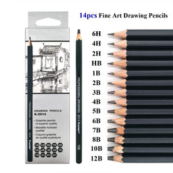 Sketching Pencils Set - 14 Pieces Drawing Pencils 6H, 4H, 2H, HB, B, 2B, 3B, 4B, 5B, 6B,7B, 8B, 10B, 12B