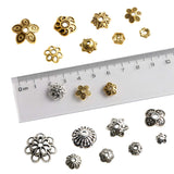 Jewelry Making Metal Bead Caps - 160 Pcs Bali Style Mixed Tibetan Silver Gold Bead Caps Spacers Flower Jewelry Findings Accessories for Bracelet Necklace Jewelry Making