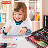 186 Piece Deluxe Art Set, Shuttle Art Art Supplies in Wooden Case, Painting Drawing Art Kit with Acrylic Paint Pencils Oil Pastels Watercolor Cakes Coloring Book Watercolor Sketch Pad for Kids Adults