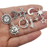 100g(80pcs) Craft Supplies Mixed Antique Silver Sun Moon Stars Charms Pendants for Crafting, Jewelry Findings Making Accessory for DIY Necklace Bracelet M250