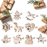 Wooden Christmas Ornaments 54 Pcs Wood Cutouts Slices Christmas Crafts Kits With Snowman, Santa Claus, Snowflake, Deer, Heart, Bird, Christmas Tree, Horse, Star & Xmas