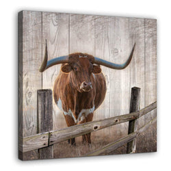 Rustic Wall Decor Canvas Wall Art of Texas Longhorns for Bathroom Bedroom Wall Decoration Animal Country Farmhouse Themed Print Picture Artwork Ready to Hang for Kitchen Rustic Home Decor Size 14x14